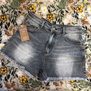 Gray Wash Frayed Denim Shorts